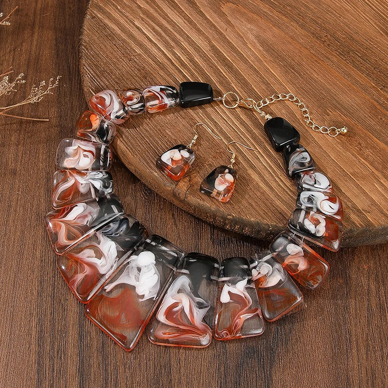 Trendy Jewelry Set Colorful Resin Acrylic Splicing Womens Necklace Earrings Set Party AccessoriesJewelry Gifts 250517