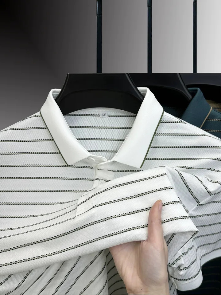 Personalized horizontal striped mens short sleeved polo shirt summer breathable soft casual Tshirt 250506Z