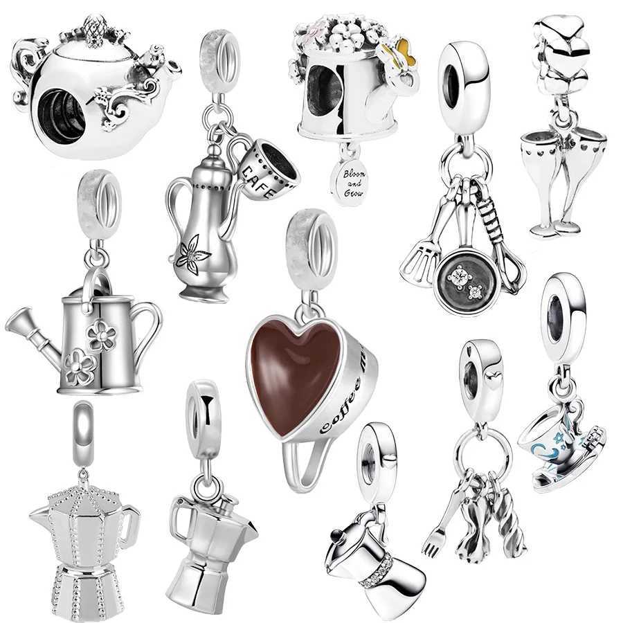 Authentic Garden Tool KettleCoffee PotTeot Dangle Charm Bead Fit Original 925 Sterling Silver Pan Bracelet DIY Jewelry GiftXJ250517