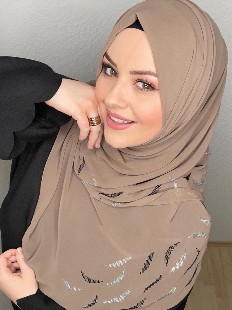 Muslim Chiffon Sequin Rhinestone Party Hijab Turbans Fashion Turban Abaya Dress Scarf Hijabs For Woman Abayas Women Jersey Shawl 250517