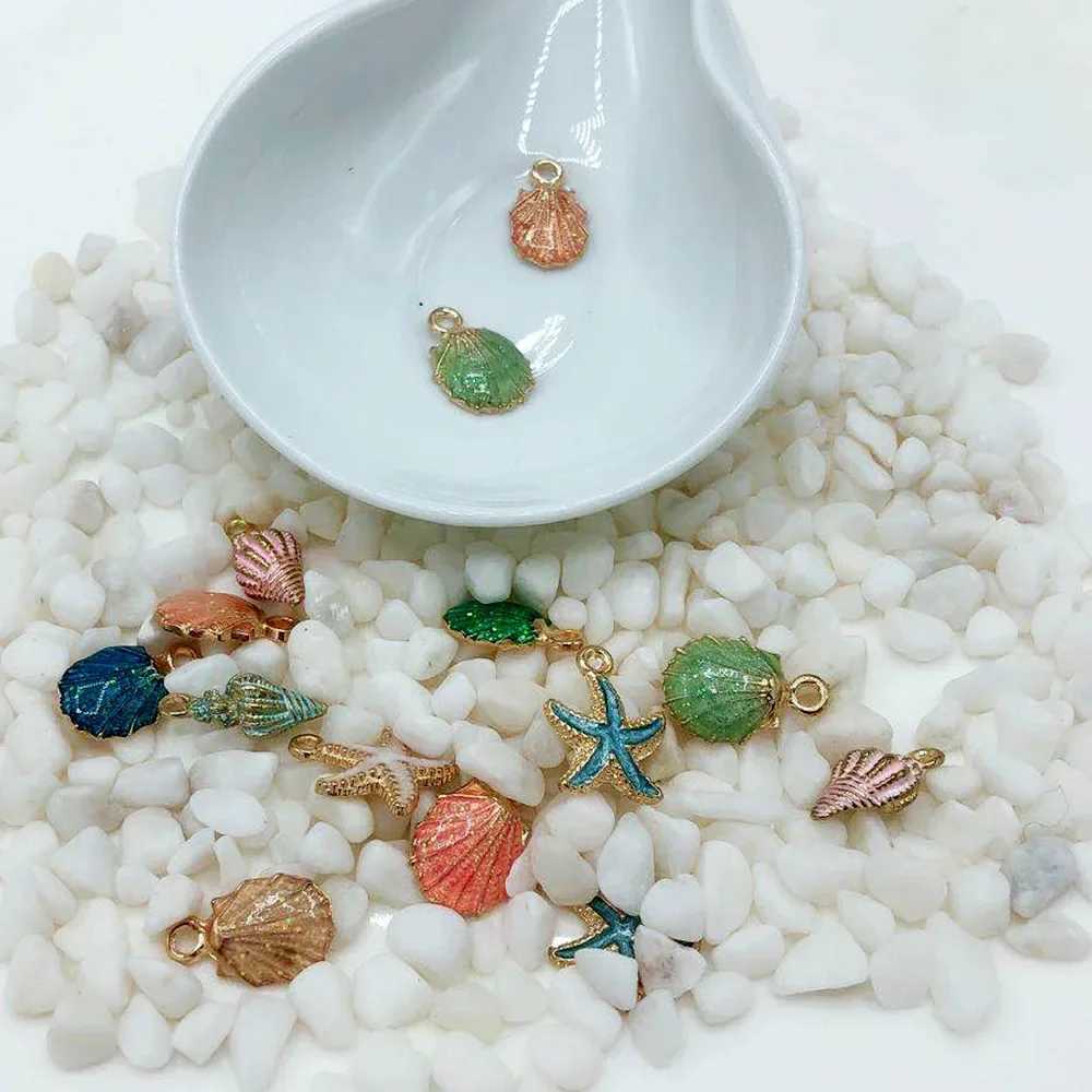 13Pcs/set Summer Beach Starfish Shell Charms Colorful Copper Pendants Jewelry DIY For Bracelet Necklace Earring Jewelry MakingXJ250517