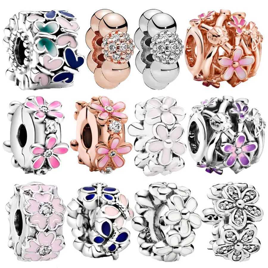 DIY Charm Jewelry Pink Flower Blue Butterflies Spacer Bead Fit Original 925 Sterling Silver Bracelet Gift For WomenXJ250517