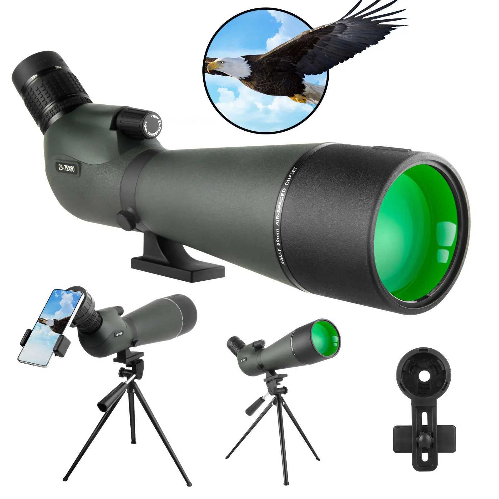 25-75x80 Telescope Spotting Scope Large Field Powerful Zoom Monocular With Phone Adapter Tripod For Bird Watching Camping Y250516