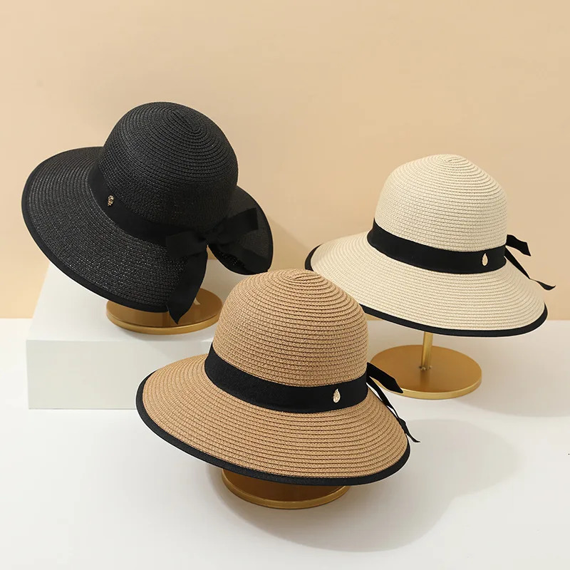 Butterfly Knot Straw Hat Korean Style Summer Casual Womens Fashion Sunshade Outdoor Versatile Sunscreen Beach Cap 250516
