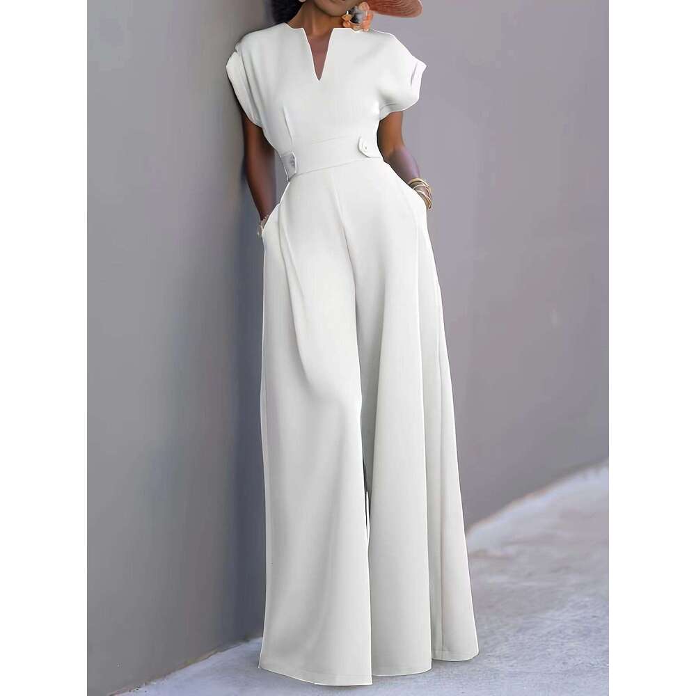 Wide Leg Jumpsuit Women S New Style Stylish Solid Color Half Open Collar High Waist Wide Leg Sleeveless Jumpsuit