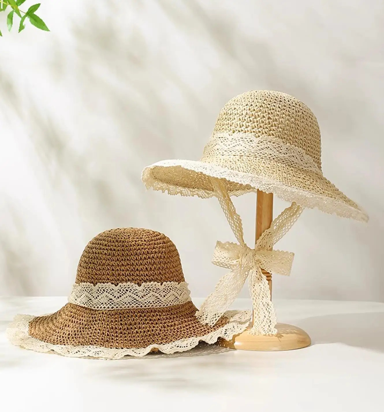 Fashion Lace women Hat Summer Straw Bow Girl Cap Beach Panama Hat Princess women Hats and Caps bucket hat Multicolor Foldable Su 250516