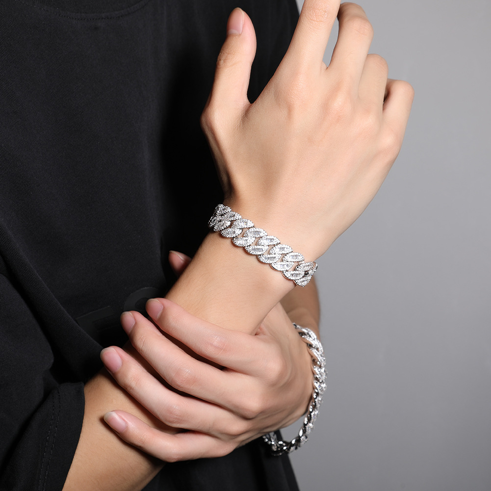 16mm High Polished Hip Hop Miami Cuban Chain Necklace Bracelet 5A Cubic Zircon Choker Jewelry