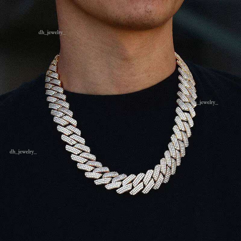 Fashion Hip Hop Jewelry 20mm Gold Plated Brass AAAAA CZ Dia Iced Out Heavy Cuban Link Chain Necklace for Men