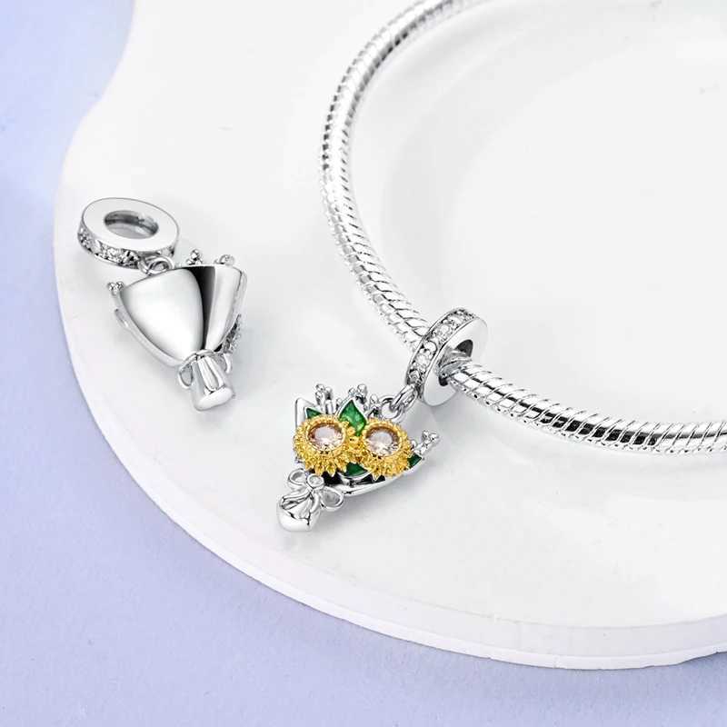 925 Silver Flower Charms Sunflower Tulip Pendants Fit Original Pan Bracelet Making Jewelry BaedsXJ250517