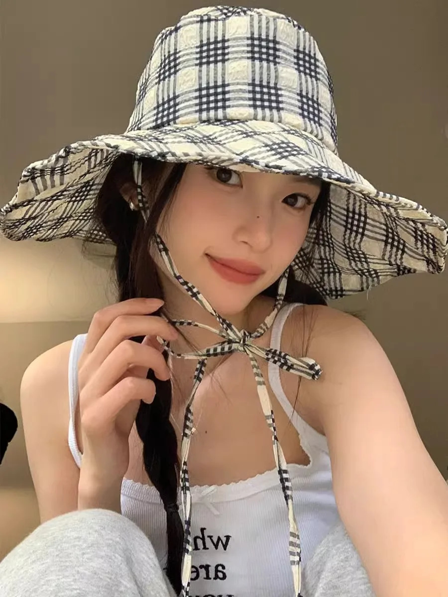 Black-And-Gray Box Sunblock Basin Hat Female Korean Version Of The Sun Shade With A Face Of Small Casual Fisherman Hat 250516