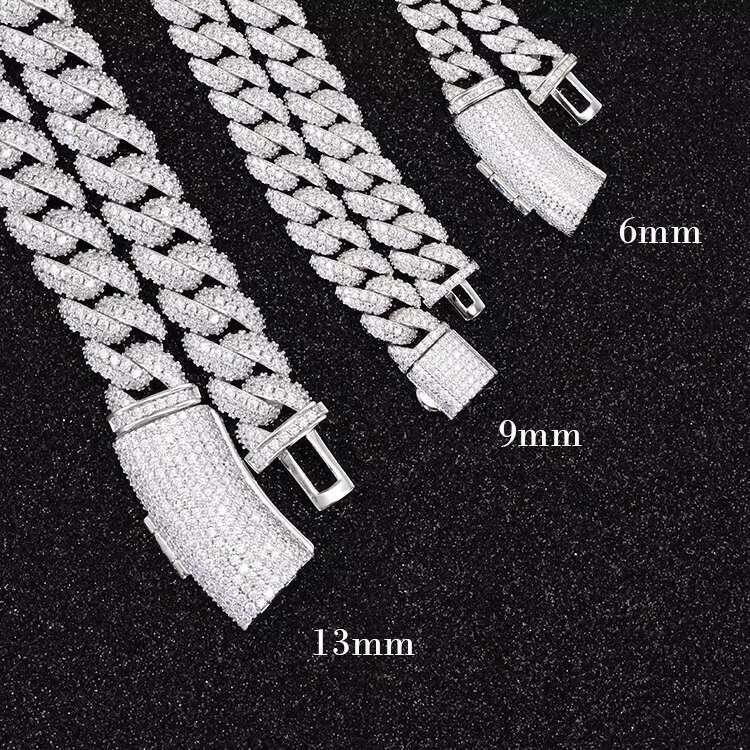 Hot Sale Iced Out 6mm 9mm 13mm Wide Men Hip Hop S Sier VVS Moissanite Cuban Bracelet