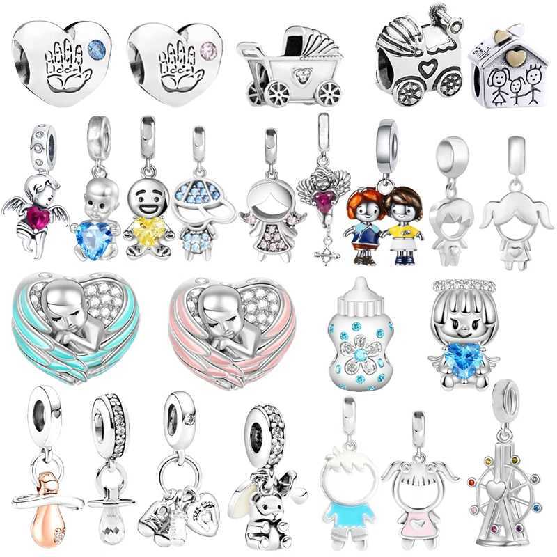 Hot Sale Blue Baby Bottle Shoes Baby Carriage Charm Beads Fit Original European 925 Sterling Silver Bracelet DIY Women JewelryXJ250517