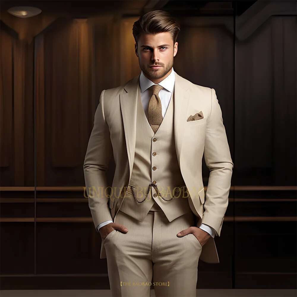 Men's Grey 3-Piece Suit (Jacket Vest + Trousers) Elegant Classic Wedding Attire, Custom Banquet Birthday Party Tuxedo Designer