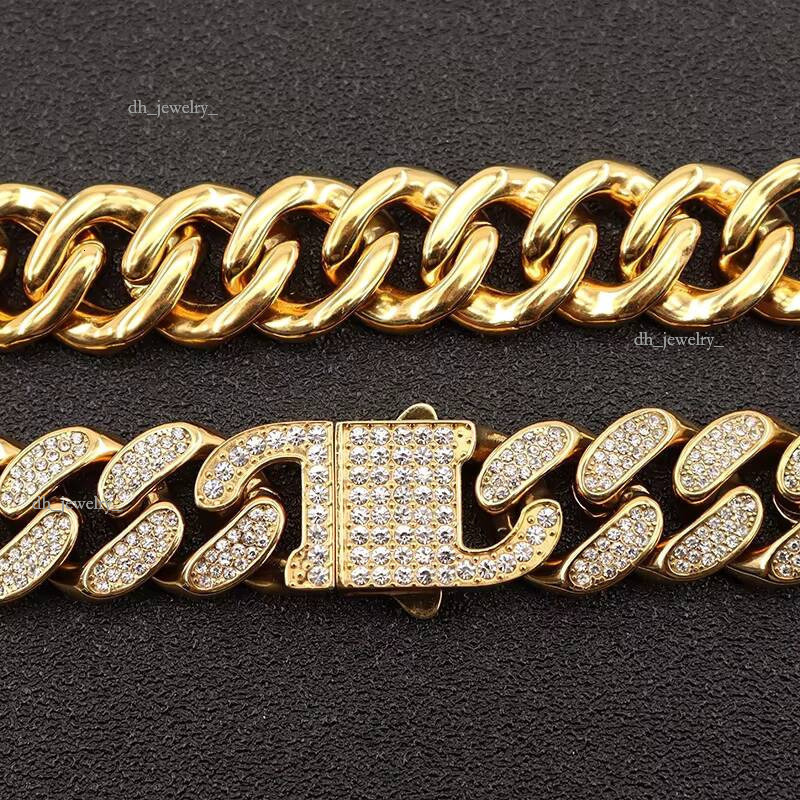 Stainless Steel Design Jewelry 14k Gold Plated Dia Iced Cuban Necklace Chain