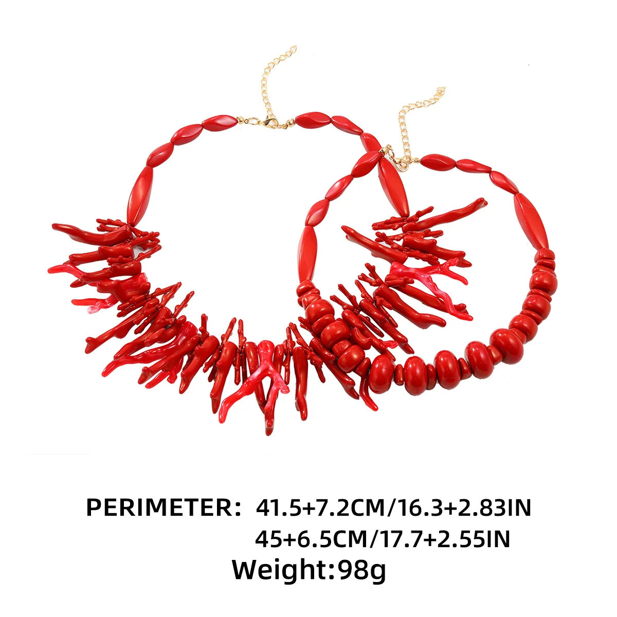 HUANZHI 2pcsset Bohemian Style Exaggerated Red Resin Coral Necklace for Women Girls Irregular Trend Summer Party Jewelry Gifts 250517
