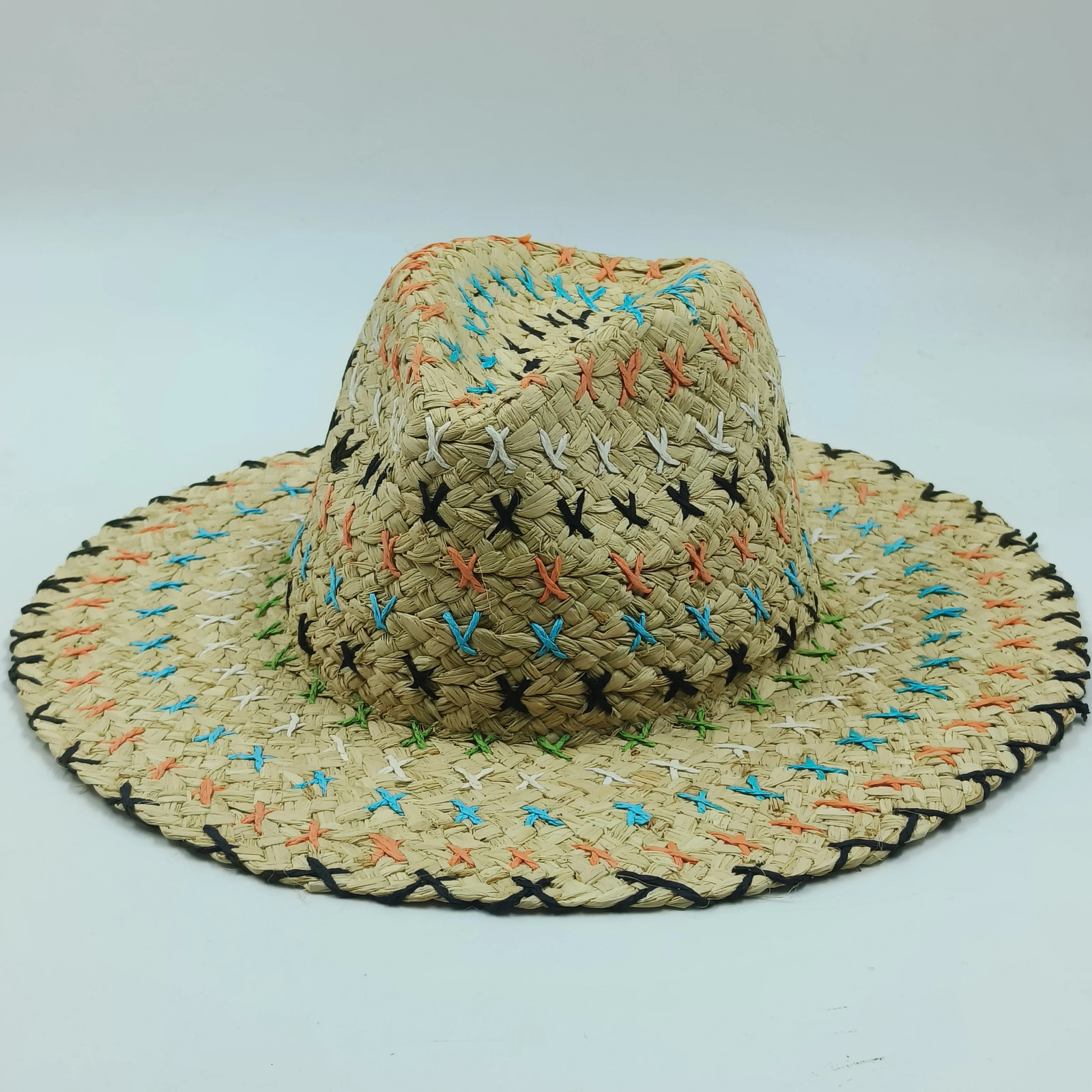 Raffia straw hat for women Bohemian colorful stitched straw hat ladies vacation sun hat beach summer vacation jazz hat panama 250516