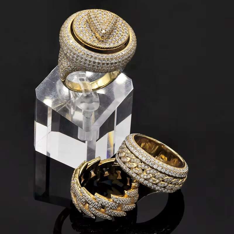 Men's pure silver ice out hip-hop jewelry Moissanite Cuban men's ring