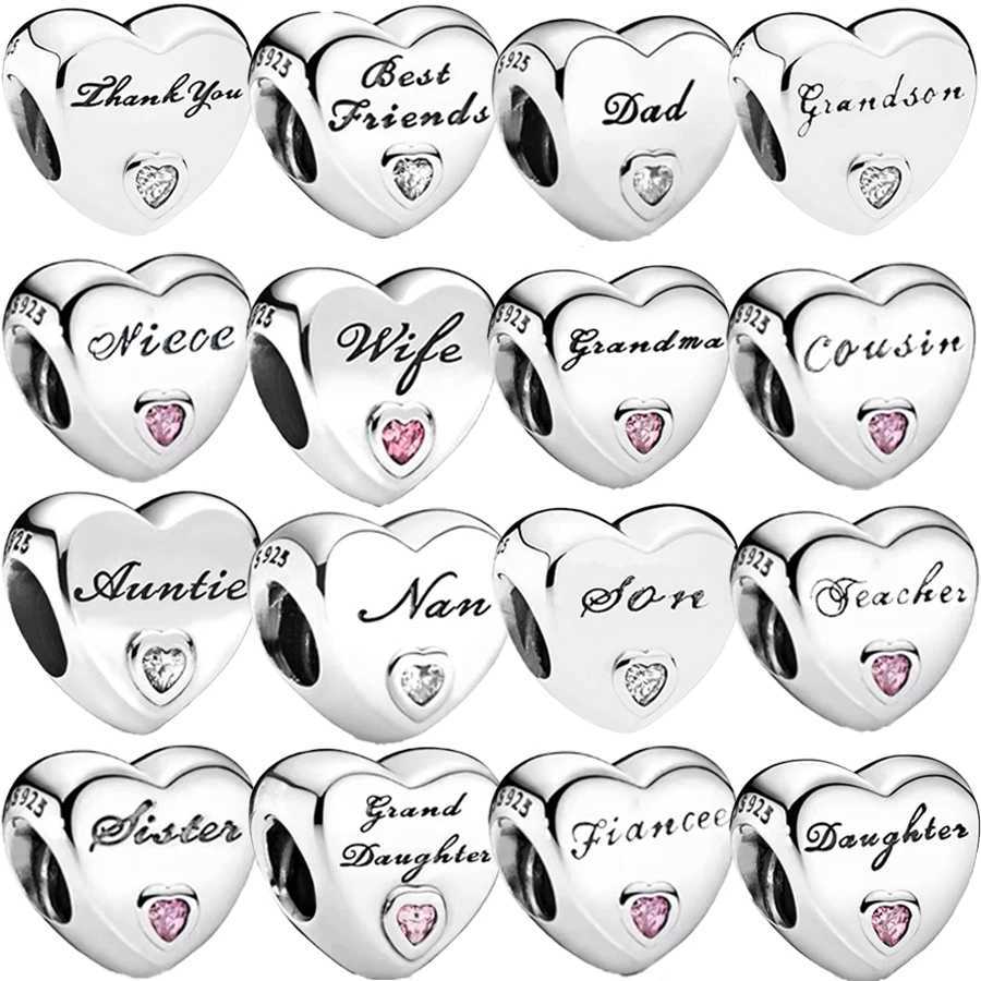 NEW Heart Bead Your Grandma Dad Uncle Daughter Uncle Charm Fit Original European Silver S925 Bracelet For DIY Jewelry GiftXJ250517