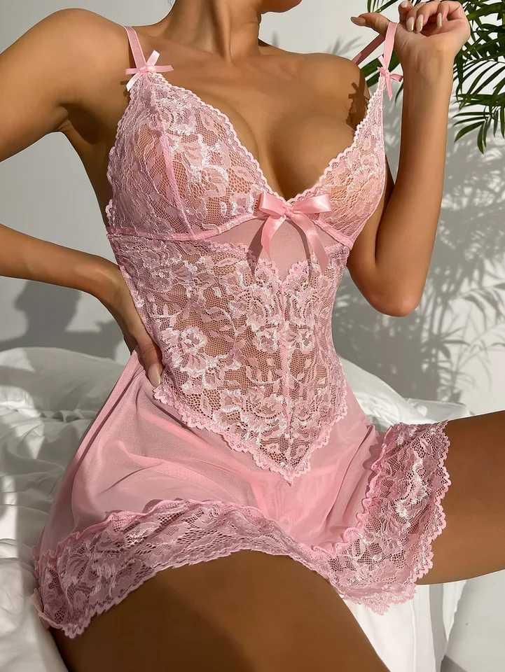 Lingerie Women Lace Hollow Bra Set Costumes Doll Dress Deep Open Bra Porn Dress Underwear R250517 - view 3