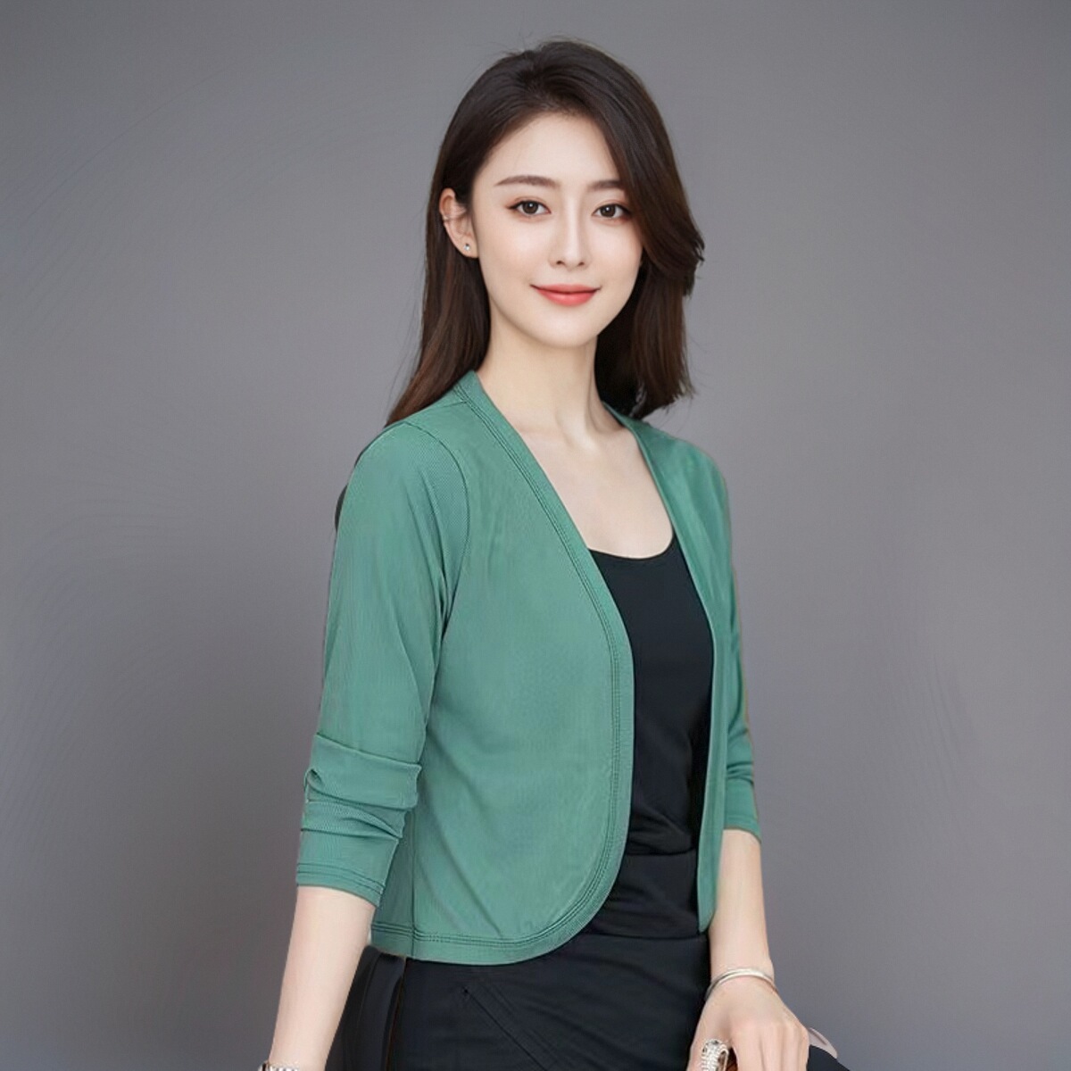 K852 Source factory high-end ice silk shawl solid color tops spring and summer thin style cardigan sunscreen short jacket