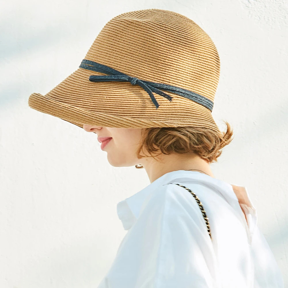 FS French Straw Bonnet Cap for Women Victorian Sun Hats Chin Strap Foldable Summer Accessories Bucket Hat Fedoras For Beach 250517