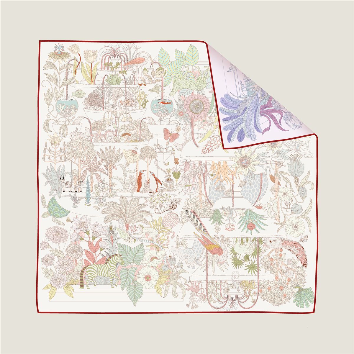 Designer silk scarf H Autumn new Hangzhou twill 90 square scarf with double-sided printing of the same flower but different colors, exquisite handmade edging