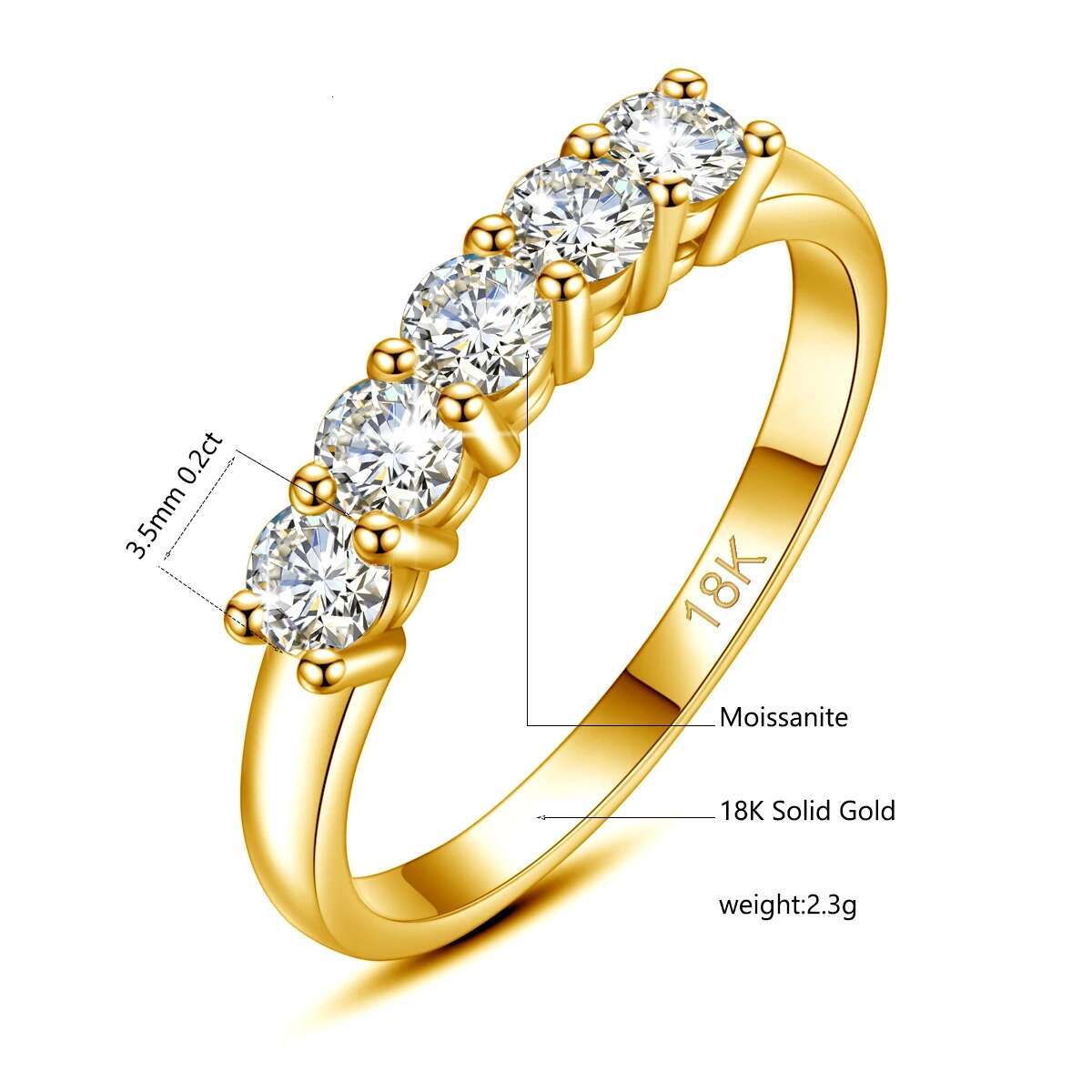 With Certficate Original Solid 18K Gold Moissanite Ring For Women 5 Stone AU 750 Luxury Jewelry With Stamp Engagement Gift Trend