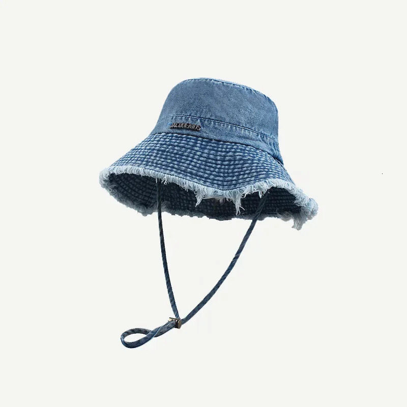 2025 Blue Leopard Print Cowboy Hiking Bucket Hats with String Women Denim Beach Sun Hat Outdoor Bob Panama Summer Fisherman Cap 250516