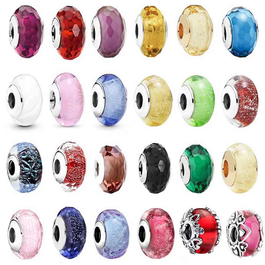 NEW Authentic Murano Glass Series DIY Jewelry Pink Red Yellow Charm Beads Fit Original Pan 925 Sterling Silver Bracelet NecklaceXJ250517