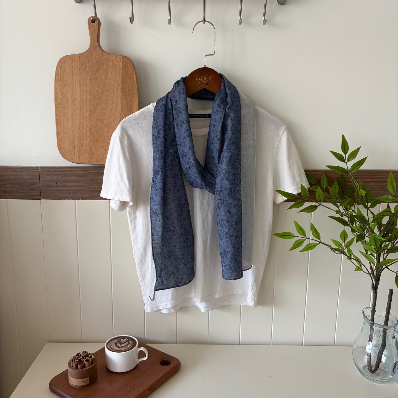 T734 Spring and Autumn all-match retro style small floral cotton and linen scarf simple temperament travel shawl shoulder neck Korean version female