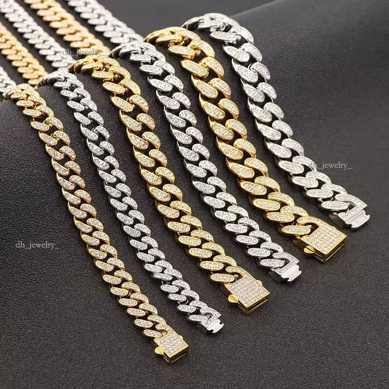 Stainless Steel Design Jewelry 14k Gold Plated Dia Iced Cuban Necklace Chain