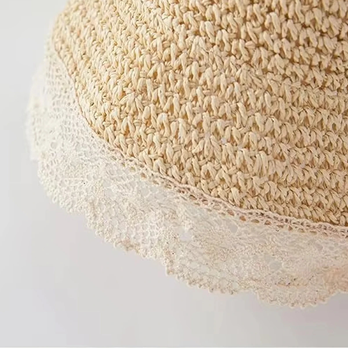 Womens Summer Straw Panama Hat with Lace Ribbon Ponytail Hole AntiUV Wide Brim Sunshade for Beach Travel Outdoor Fashion 250517