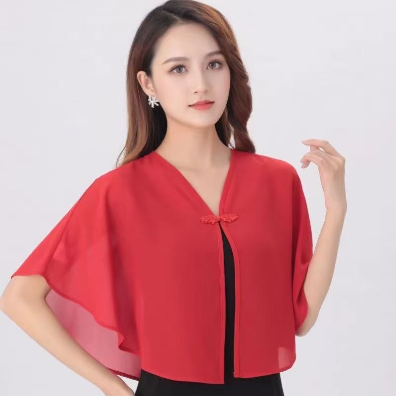 K750 Sun protection clothing women's thin jacket summer new chiffon cheongsam shawl top women's skirt outer wear small waistcoat loose