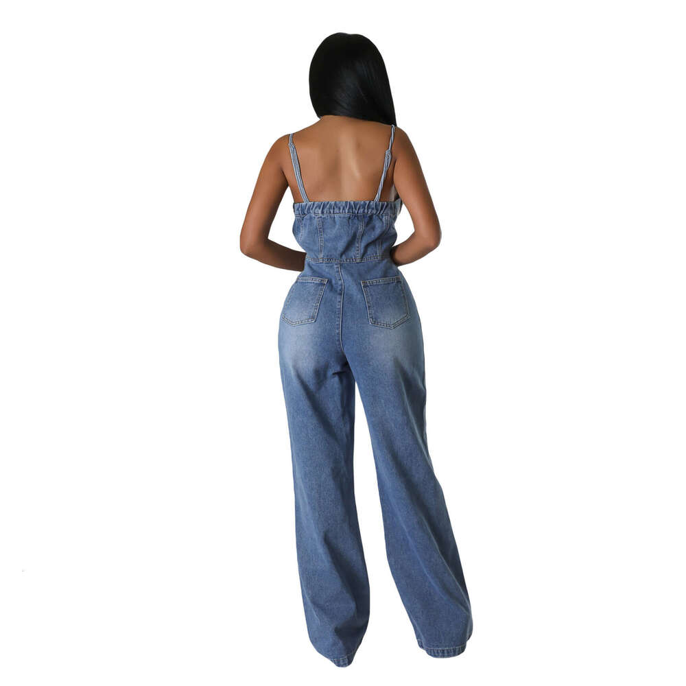 Wide Leg Jumpsuit Platform Women S Fashion Casual Sexy Shoulder Straps Denim Jumpsuit Wide Leg Flared Pants