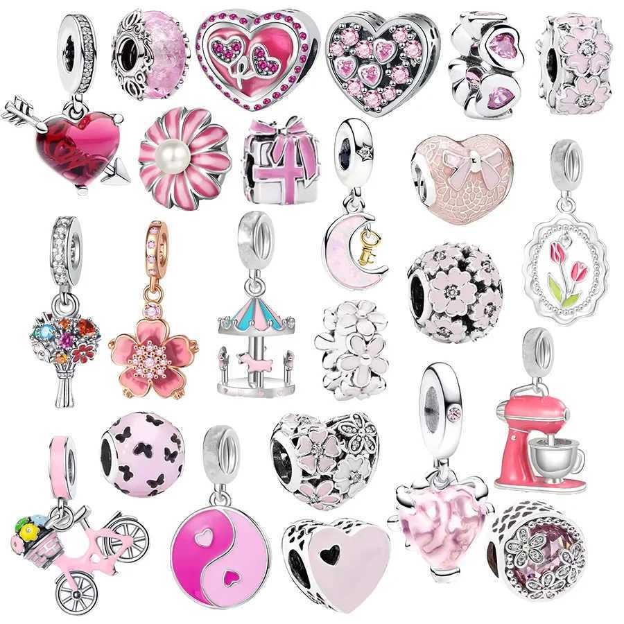 DIY Jewelry Pink Charm Potion Moon Flower Murano Glass Heart Dangle Beads Fit Original 925 Sterling Silver Pan BraceletXJ250517