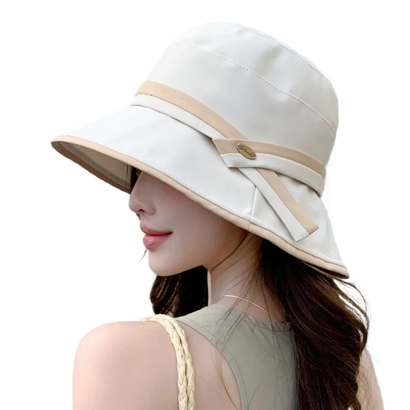 Summer Hat Female Elegant Bow Sun Hats Japanese Bucket Hat Versatile Face Small Bucket Hat Korean Version Basin Hats 250516