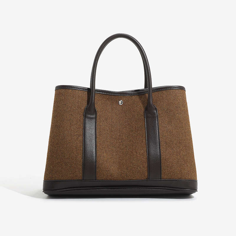 Tote Bag Canvas Splicing Head Layer Cowhide Garden Large Capacity Contrasting Color Hand Held Mom Commuting Shopping Bag Tote Women S Bag KQ