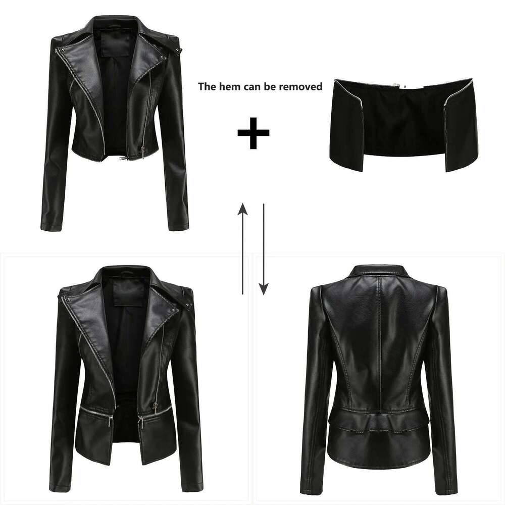 Spring Autumn Leather Jacket Female Detachable Hem Lapel Zipper Casual Coats Women's Locomotive Windbreaker