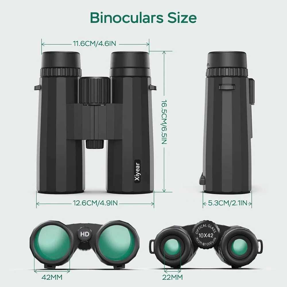 10X42 HD Binoculars For Adults BAK4 FMC Lens Waterproof Fogproof Compact Binoculars For Bird Watching Hunting Hiking Sports Y250516