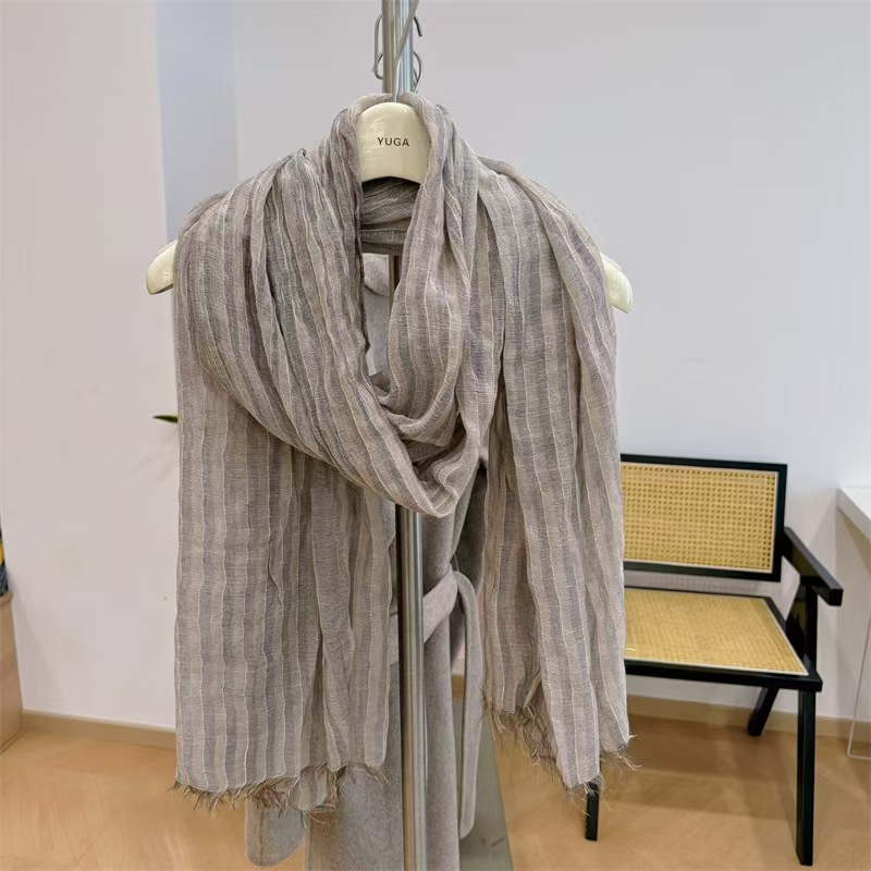 T731 Japanese style pleated solid color spring and autumn cotton and linen scarf silk scarf ladies literary summer shawl Korean version neck scarf ver