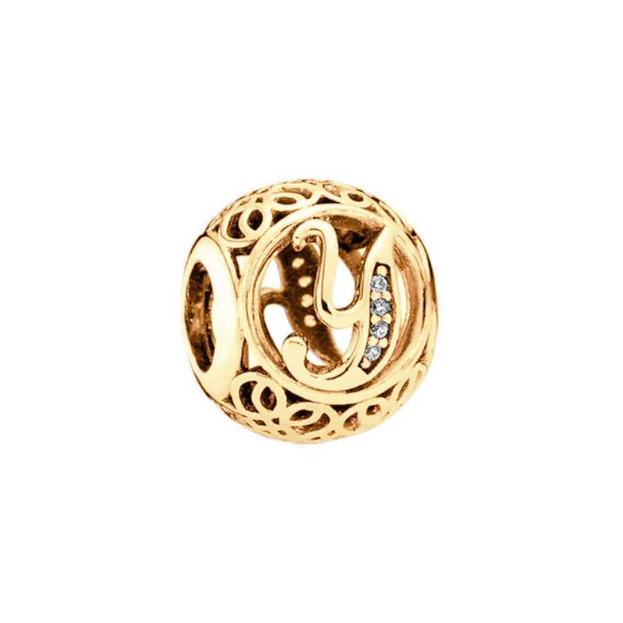 Gold Plated Openwork A - Z Alphabet 26 Letters Charm Bead Fit Original 925 Sterling Silver European Bracelet DIY Making JewelryXJ250517
