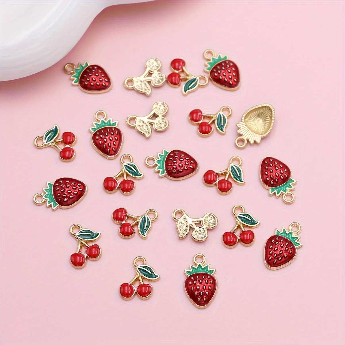 20pcs Gold Plated Red Cherry Charms Sterry Pendants for Jewelry Making DIY Necklace Bracelets Earrings Key Chain AccoriesXJ250517
