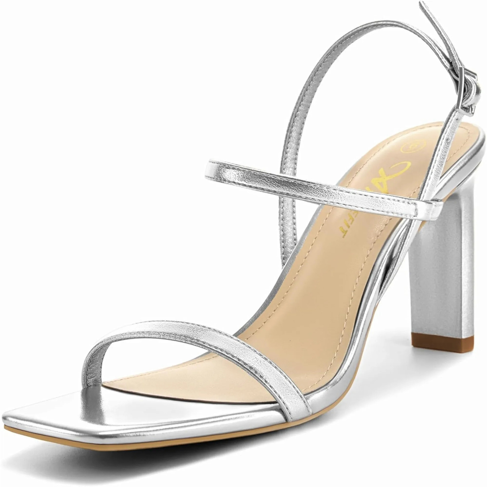 Womens Strappy High Heels Square Open Toe Heeled Sandals Ankle Strap Dressy Wedding Party Shoes 250515