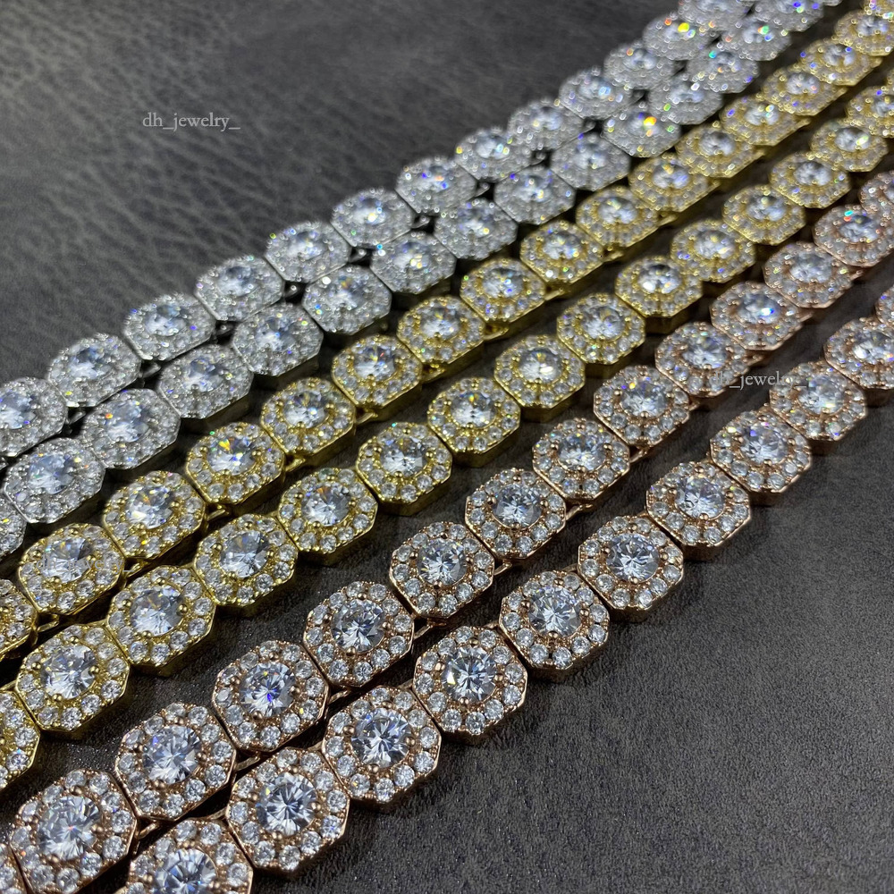 Custom Hip Hop Sier Gold Plated AAA+ Cubic Zircon Iced Out Cluster Tennis Link Chain Necklaces for Women Men