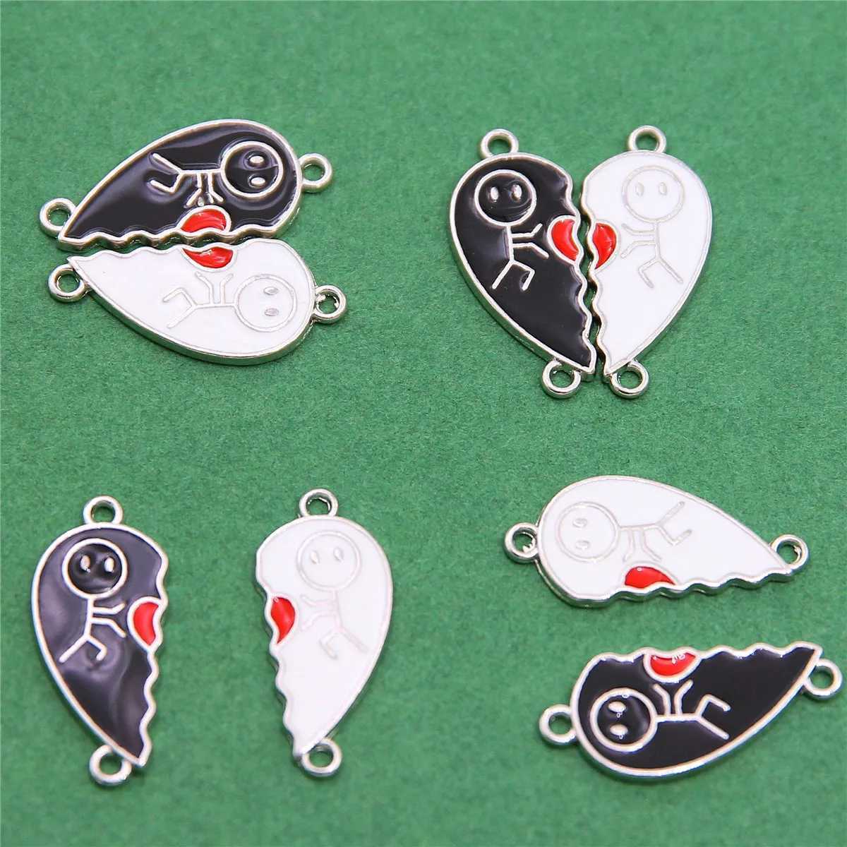 5set/10pcs 26*12mm Black And White Stitching Couple Girlfriends Enamel Metal Connector Diy Bracelet Necklace AccoriesXJ250517