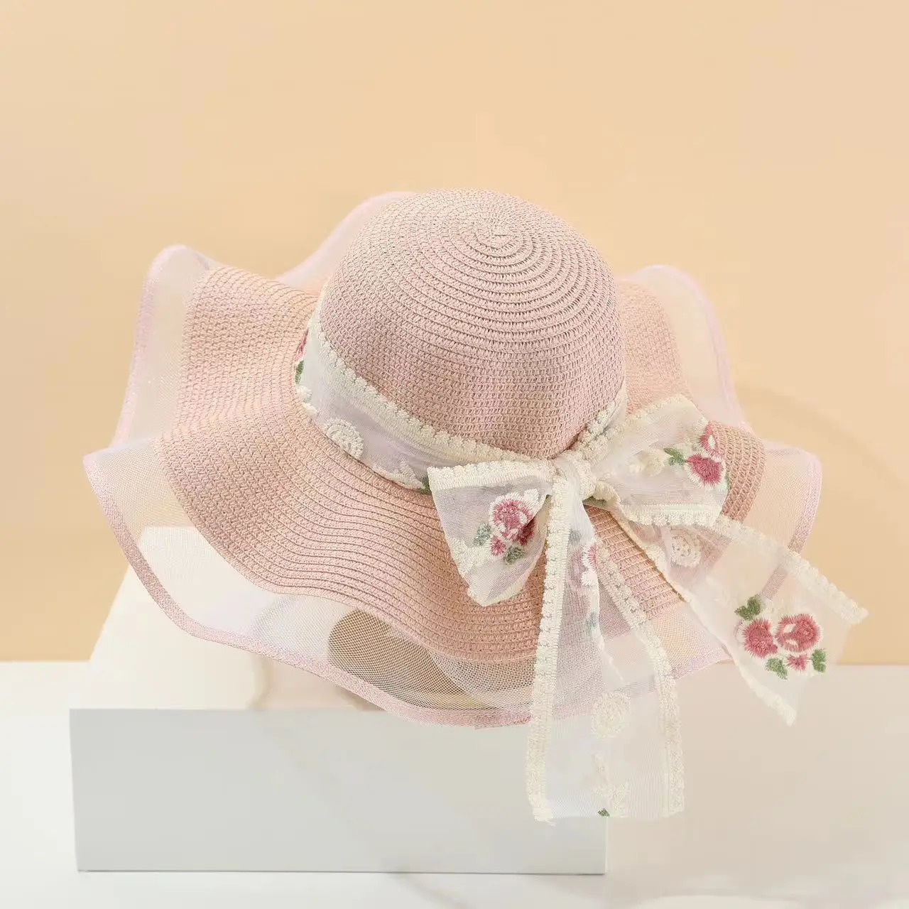 French Style Womens Straw Sun Hat Spring Summer Beach Foldable Big Brim Lace Bow Detail Travel Hat for Girls 250516