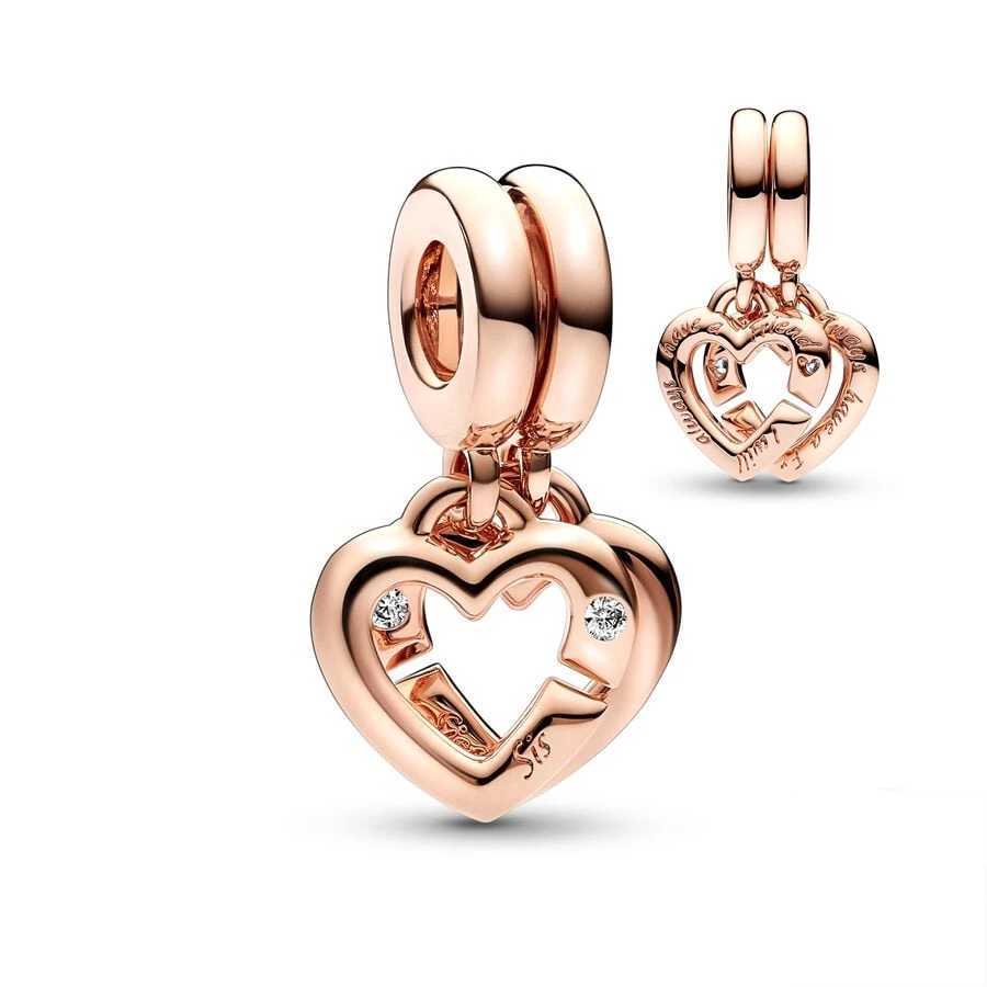 Rose Gold PlatedFestive Snowflake Charm Interlocking Hearts Dangle Bead Fit Original Silver 925 Europeans Bracelet Women JewelryXJ250517