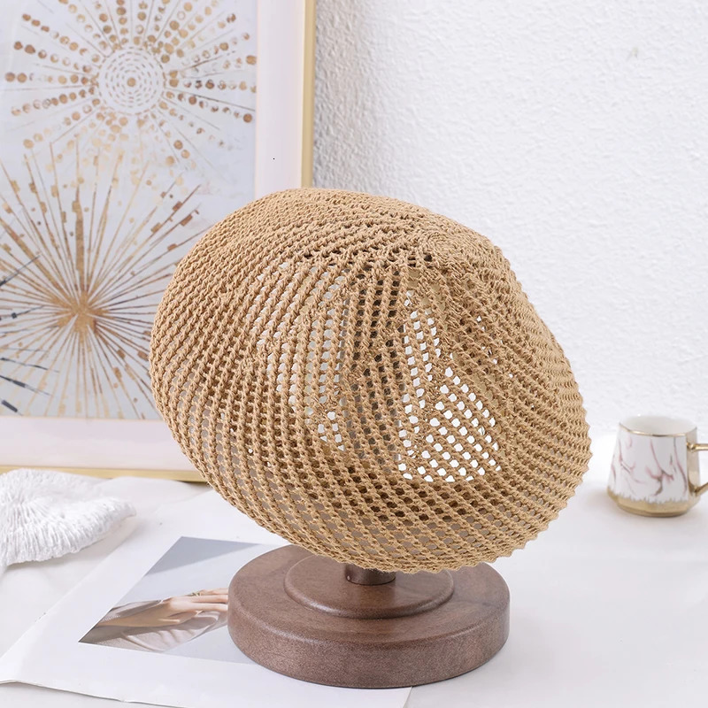 Ladies Day literary beret Spring Summer Breathable hollow weave painters hat temperament everything with bud 250517