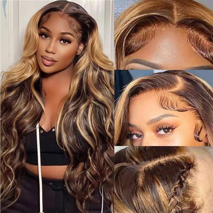 ViBESHiFT 16-32 Inch Human Hair 13x4 HD Transparent Ombre Highlight P4/27 Color Real Hair Toupee Wholesale for Women Daily Work Party Use Hot Sale