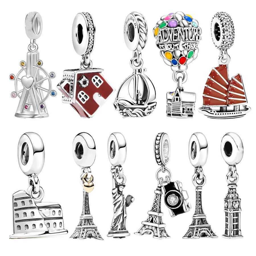 Architectural Pendant Sailboat Ferris wheel Charm Bead Women DIY Jewelry Gift Fit Original 925 Sterling Silver BraceletXJ250517
